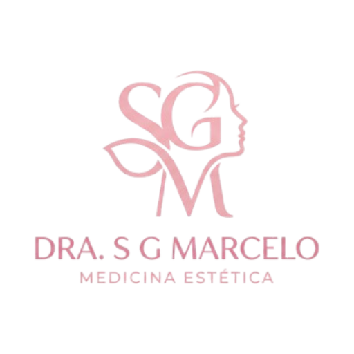 Logo de la Dra. S.G. Marcelo, especialista en medicina estética, con diseño elegante en tonos rosa.