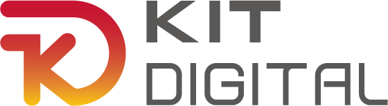 Logotipo de Kit Digital, que combina un diseño moderno con colores rojo y naranja, representando innovación y tecnología en el ámbito digital.